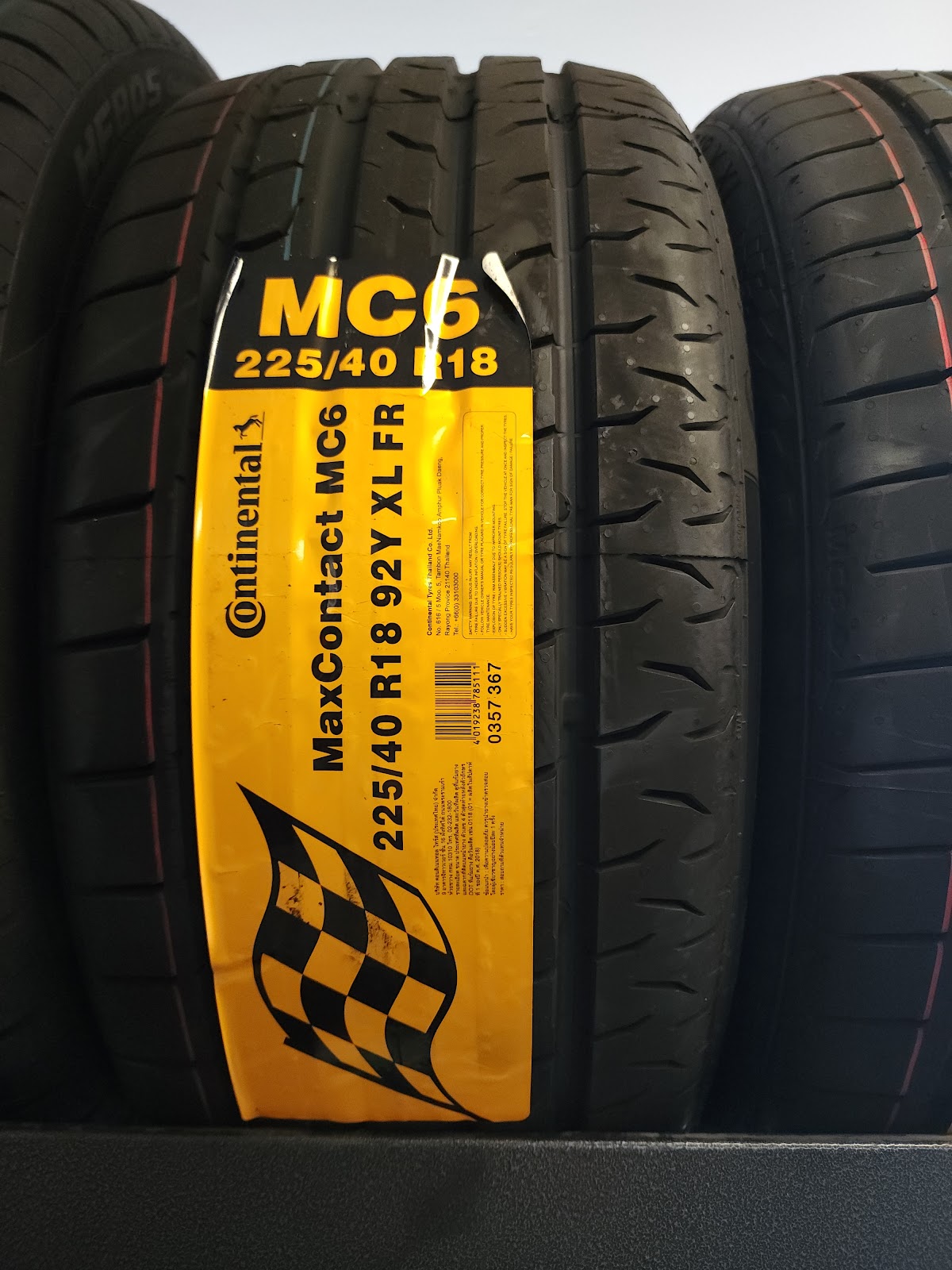 New tyres racked in the Woodys Tyres shop